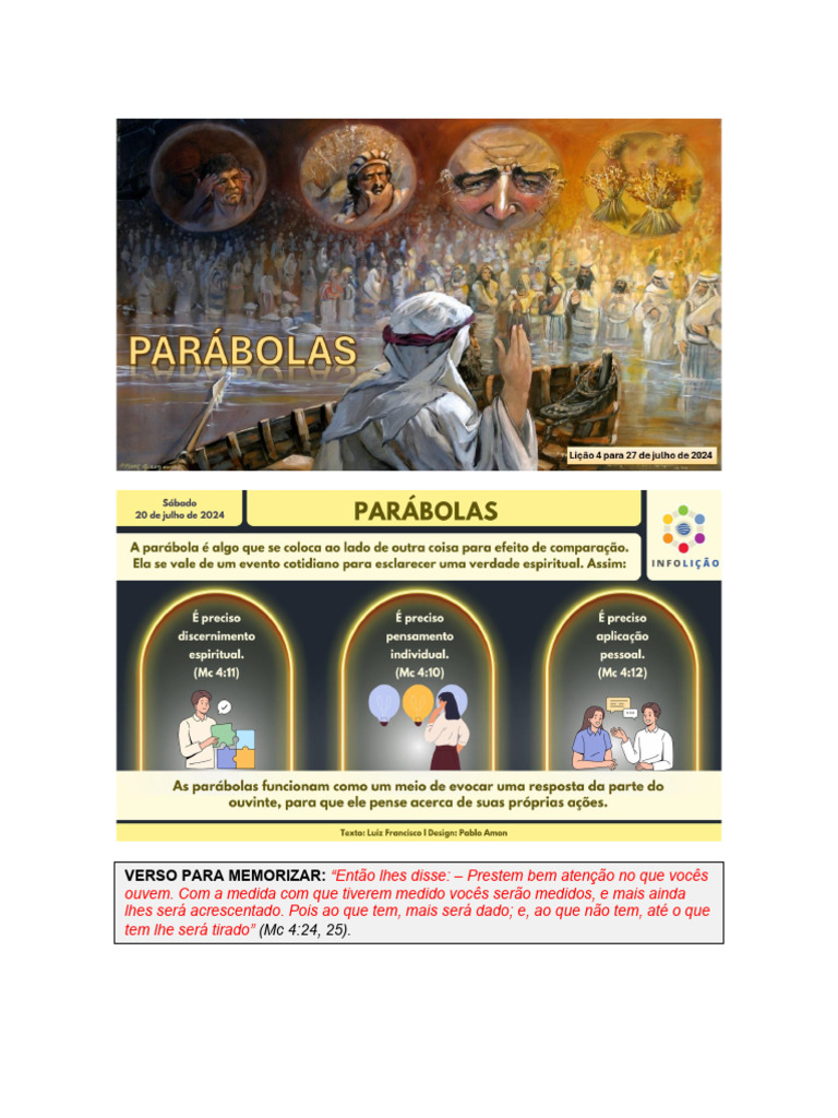 Lição 4 Parábolas | PDF | Jesus | Evangelho de Marcos