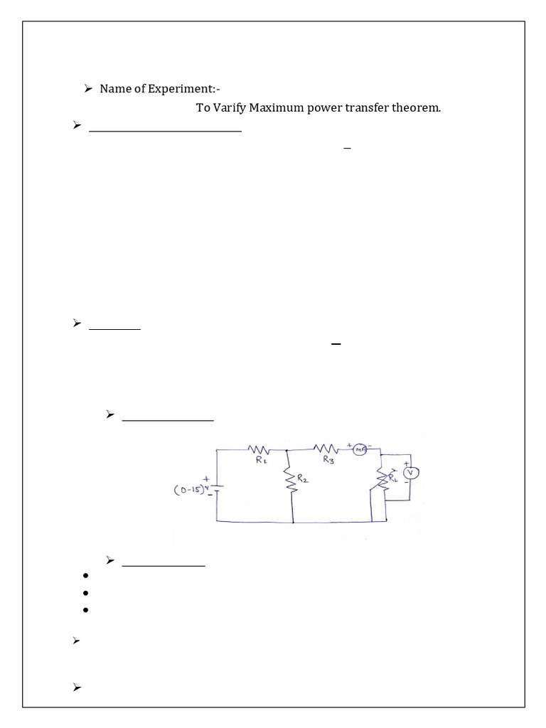 Maximum Power Transfer Theorem Experiment | PDF