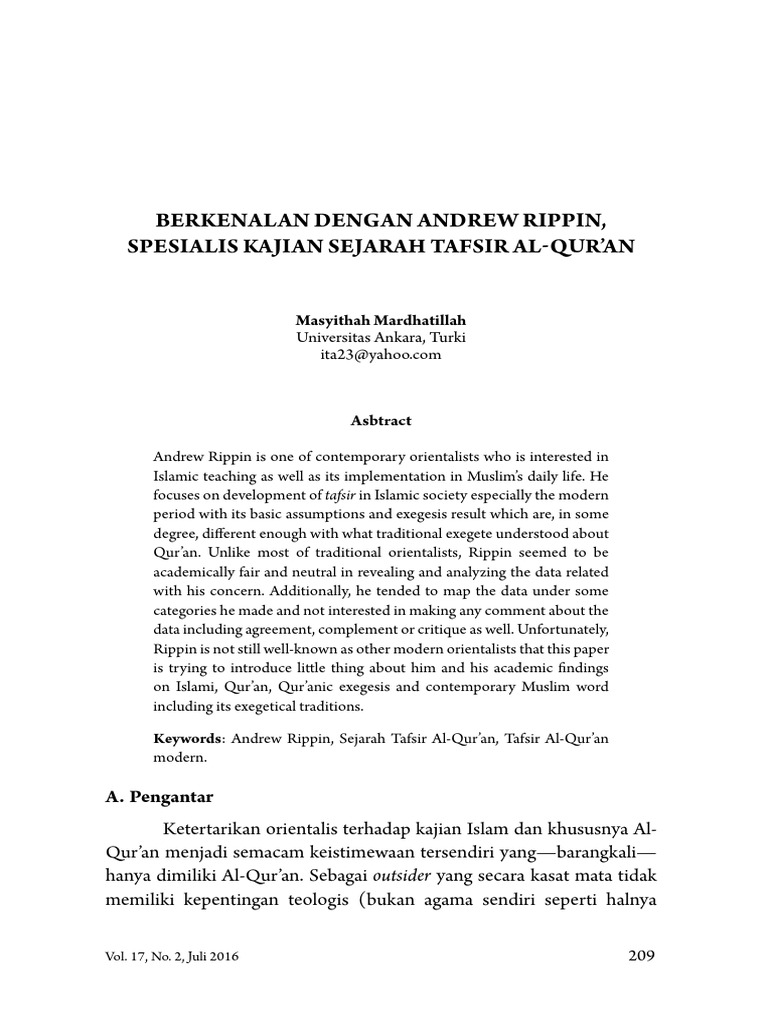 Andrew Rippin: Ahli Tafsir Al-Qur'an Modern | PDF