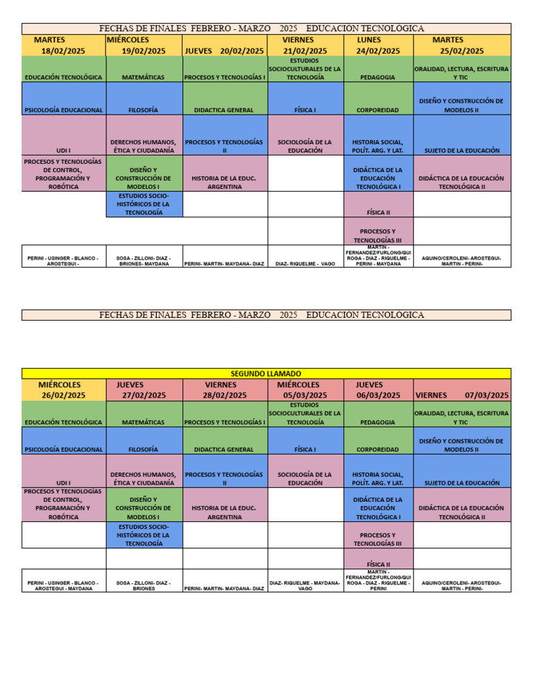 Ed. Tecnológica Mesas de Exámenes - .XLSX - Febrero - Marzo 2025 | PDF ...