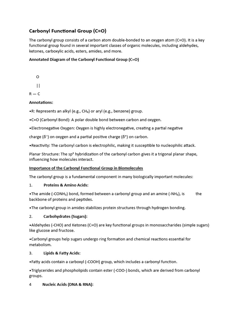 Role of Carbonyl Groups in Biochemistry | PDF