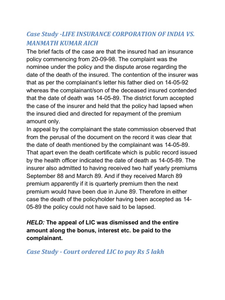 Case Study Life Insurance Insurance