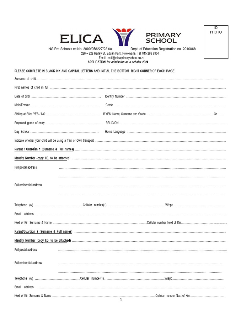 Elica Primary School Admission Application 2024 | PDF | Debit Card ...
