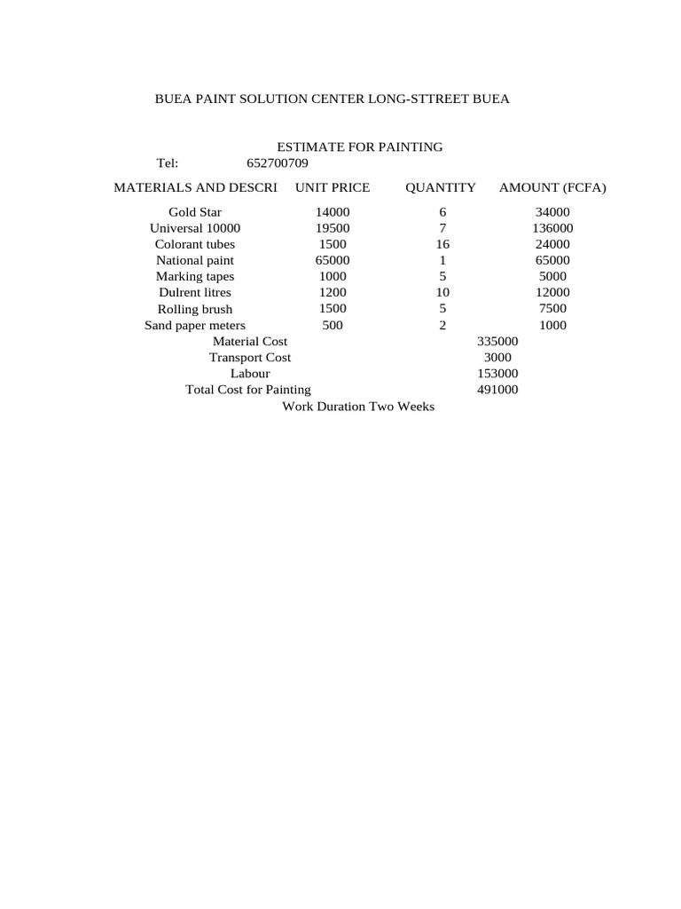 Buea Painting Estimate Breakdown | PDF