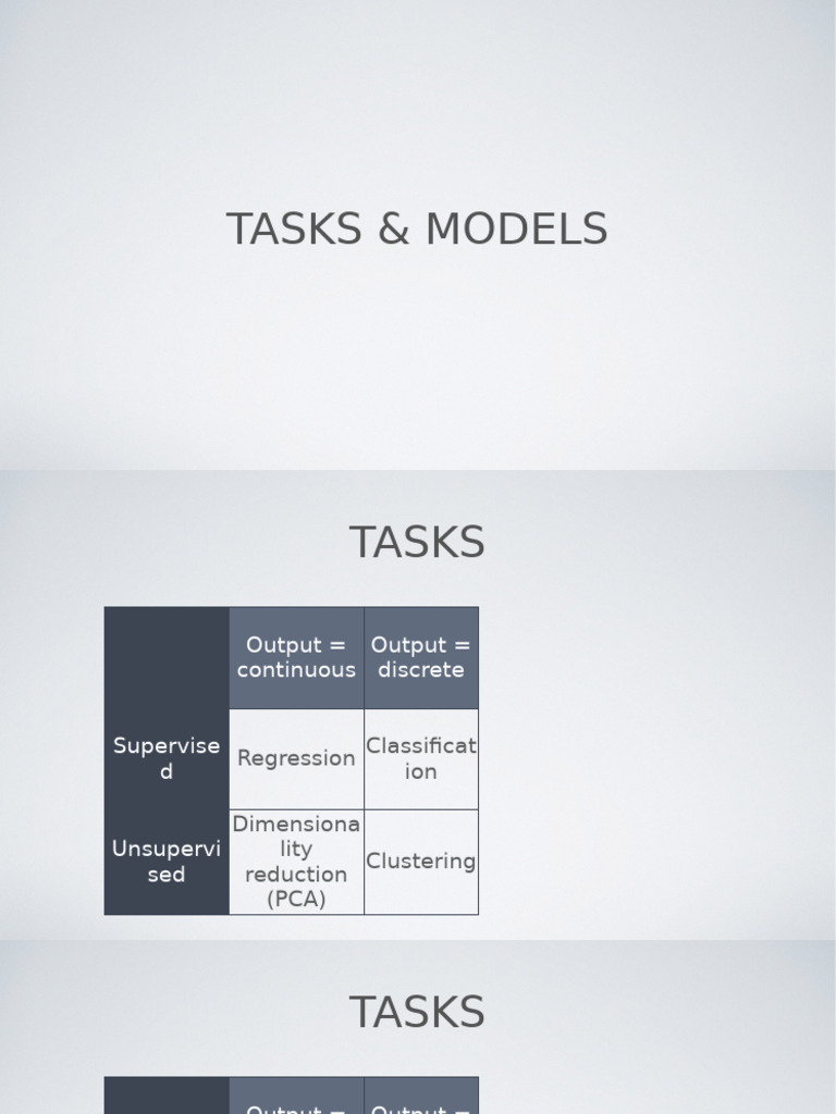 Machine Learning Tasks and Models Overview | PDF | Support Vector ...