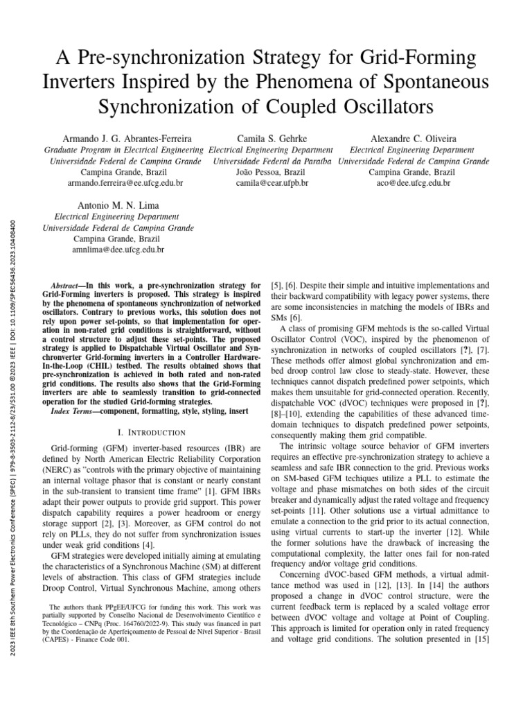 Pre-Synchronization for Grid-Forming Inverters | PDF | Electrical ...