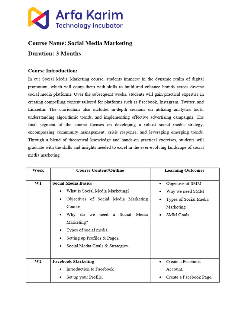 AKTI SMM Course Outline | PDF | Advertising | Social Media Marketing
