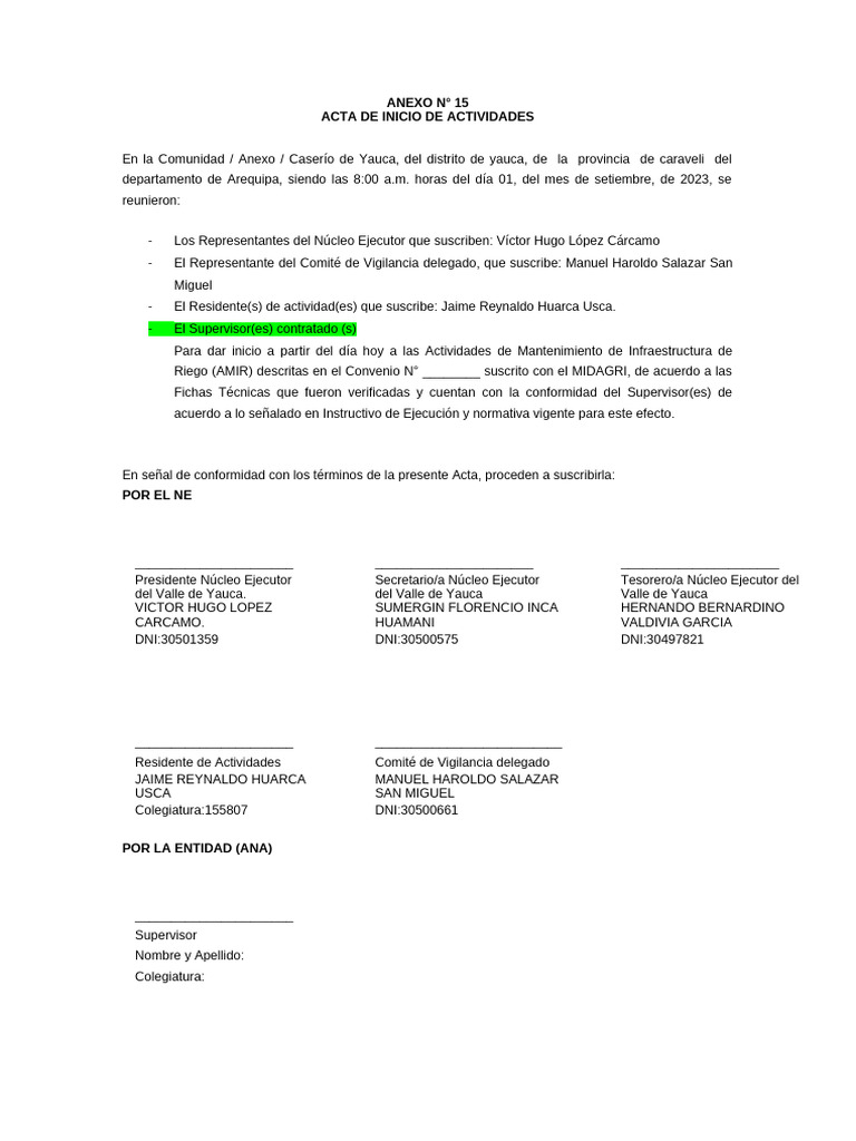 Acta de Inicio de Actividades | PDF