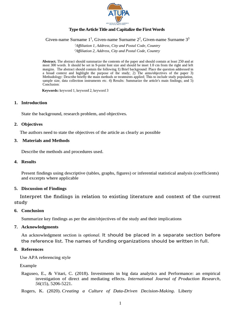Atupa Conference 2025 Paper Guidelines | PDF | Statistics | Methodology