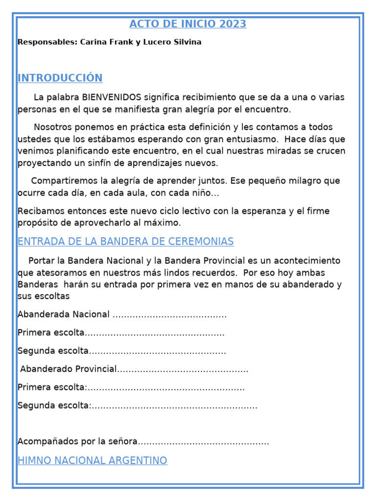 Acto de Inicio Ciclo Lectivo 2023 | PDF