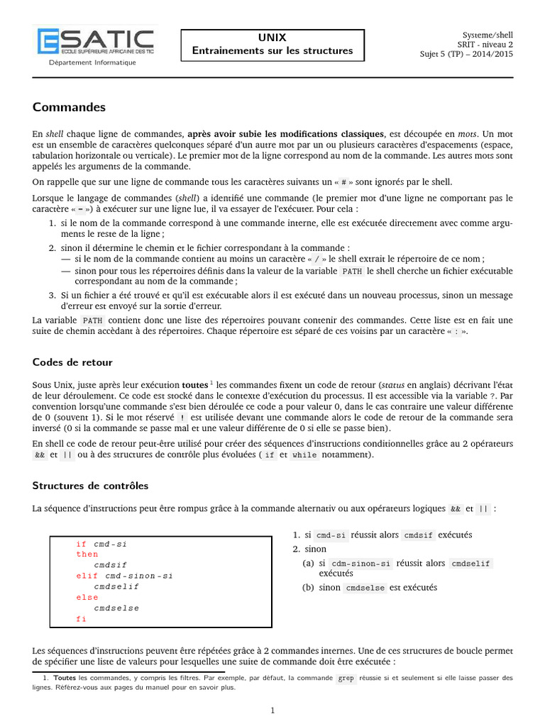 Commandes et structures Shell UNIX | PDF | Structure de contrôle ...