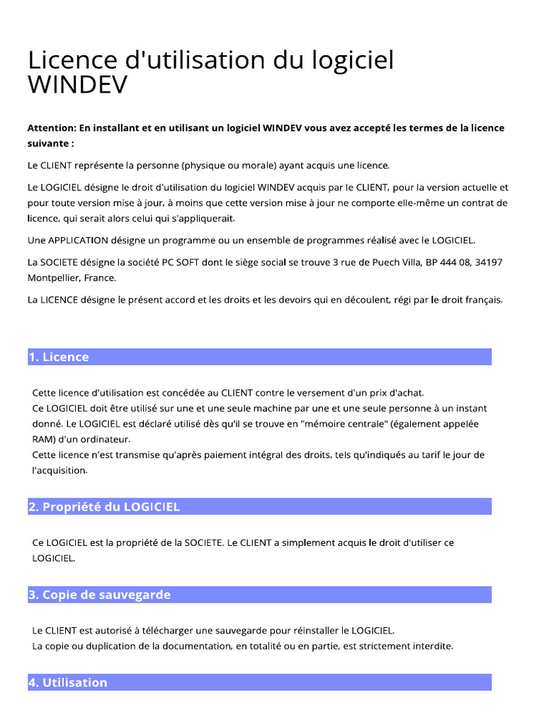 Conditions de Licence WINDEV | PDF | Logiciel | Application