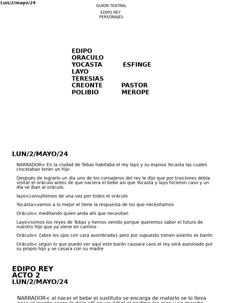 Guion Teatral de Edipo Rey | PDF
