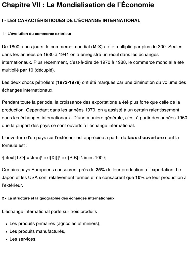 Mondialisation de l'Économie et Échanges | PDF | Accord général sur les ...