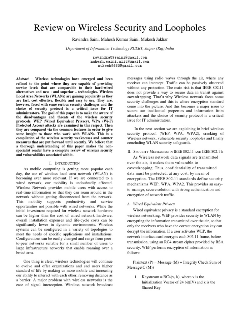 Wireless Security Protocols Review | PDF | Wireless Lan | Espionage ...