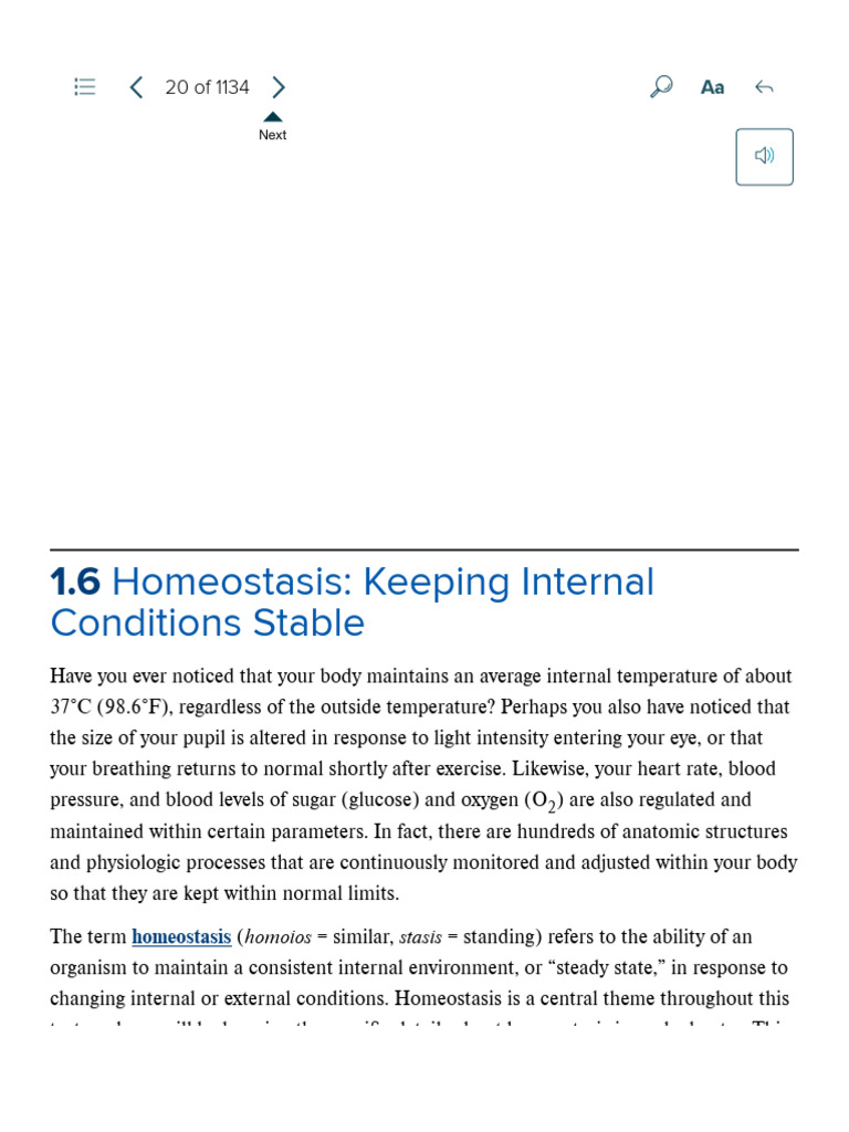 1.6 Homeostasis - Keeping Internal Conditions Stable | PDF