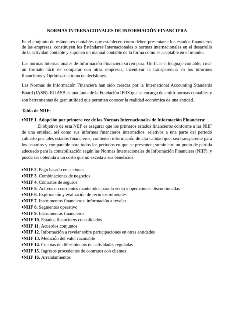 Normas Internacionales de Información Financiera | PDF | normas ...