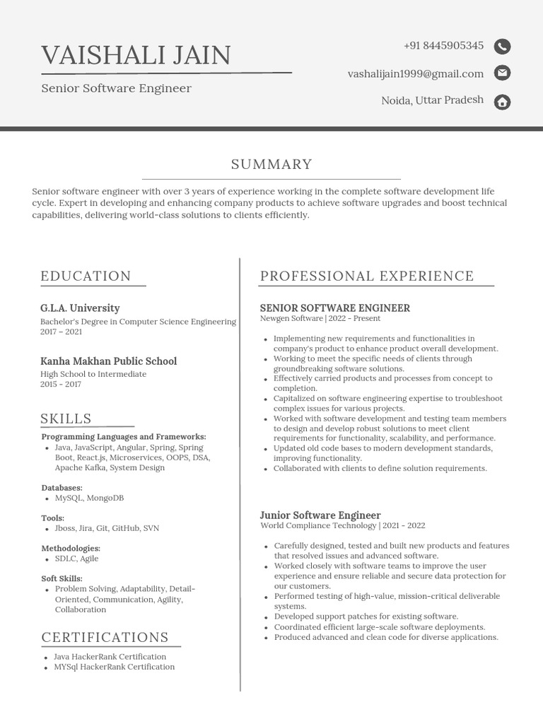 Senior Software Engineer Resume Summary | PDF | Software | Software ...