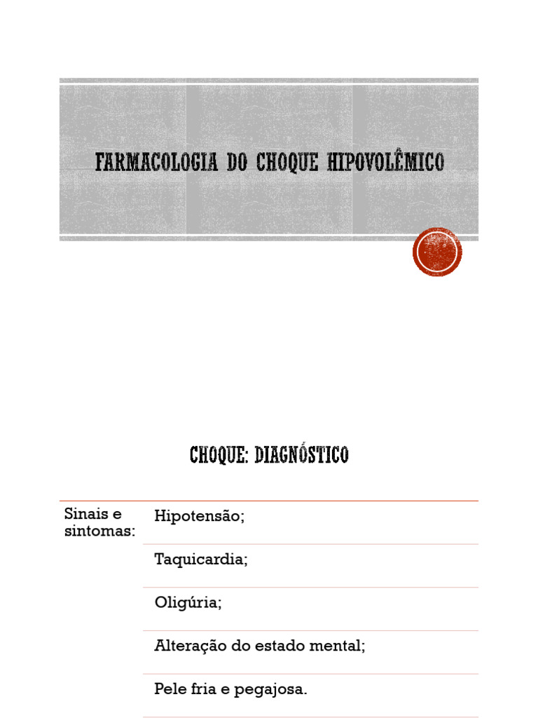 Tratamento do Choque Hipovolêmico | PDF | Choque (circulatório ...