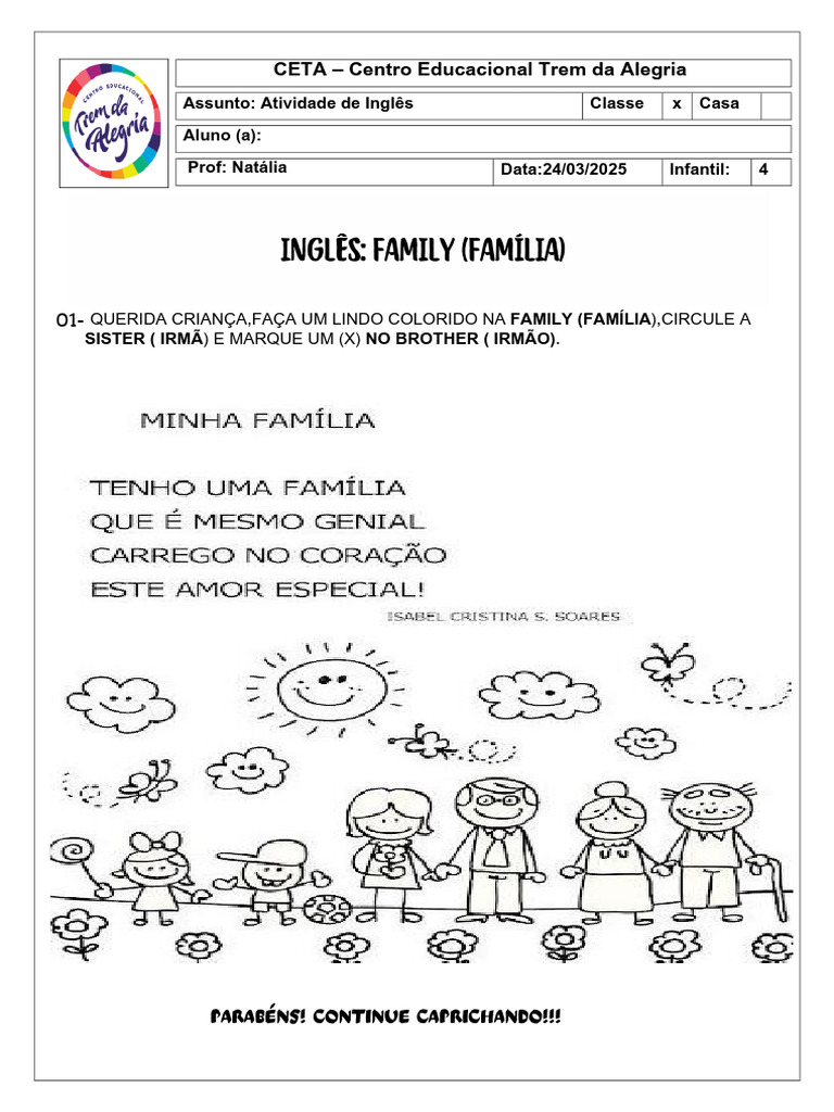 Atividade De Inglês Family Pdf