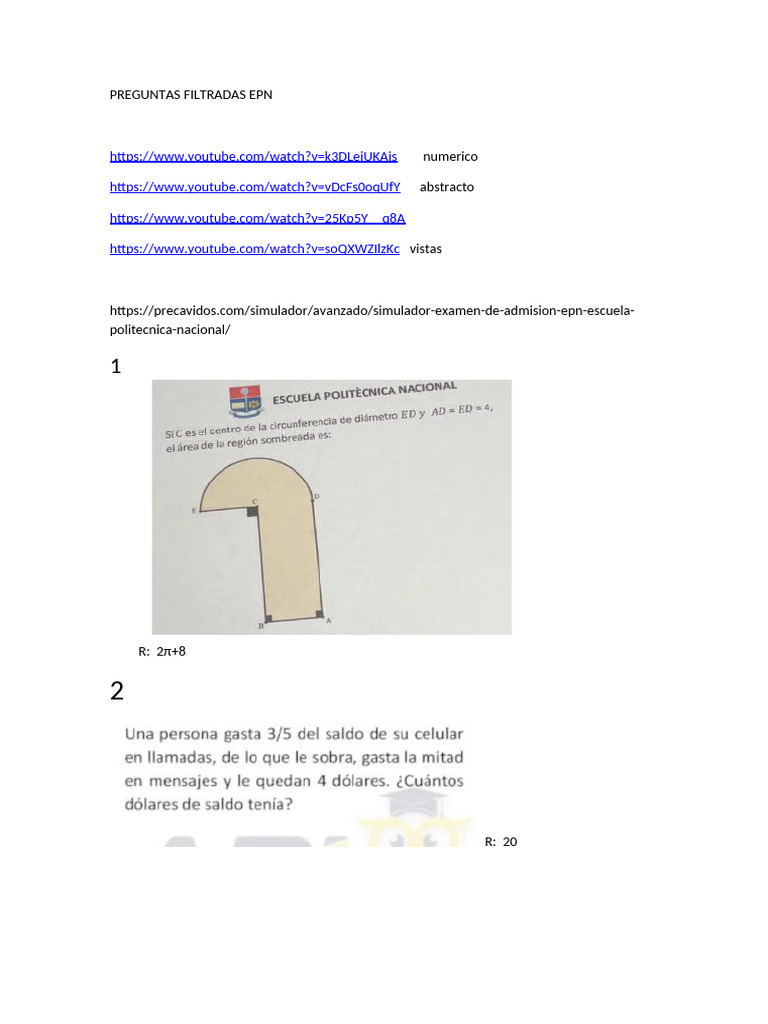 Preguntas Filtradas EPN 2025 | PDF