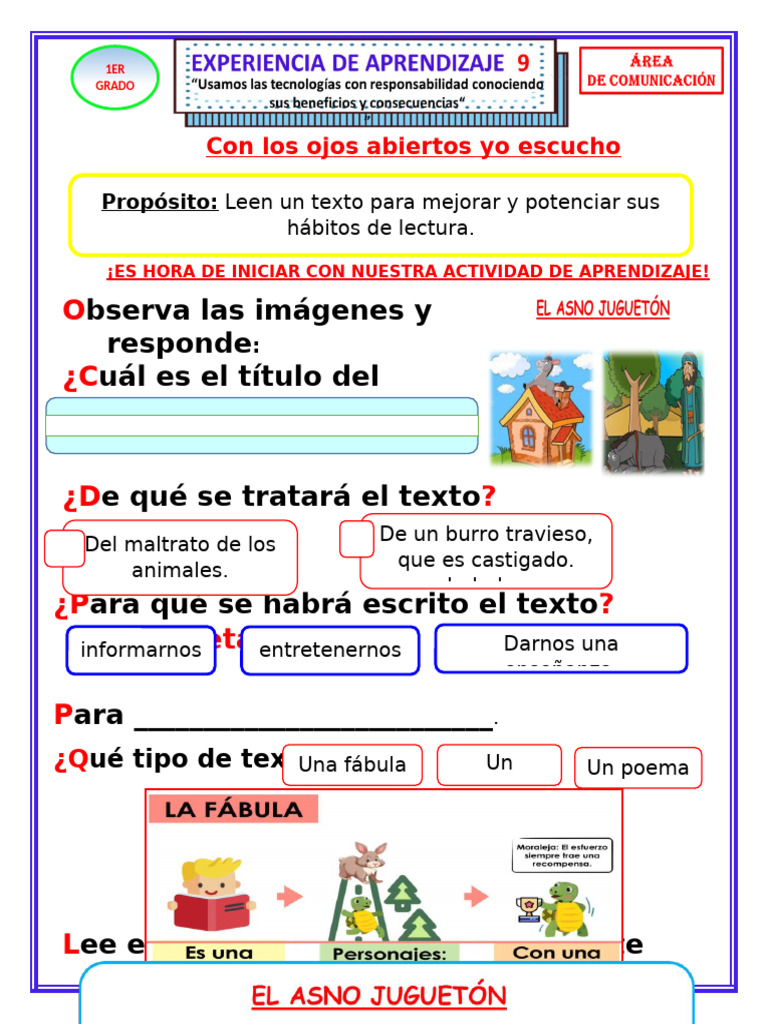 Fichas de Plan Lector 1er Grado | PDF