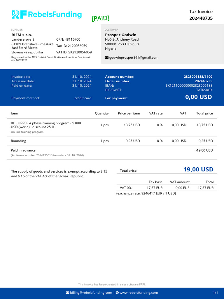 Tax Invoice for RF Copper Training Program | PDF | Value Added Tax ...