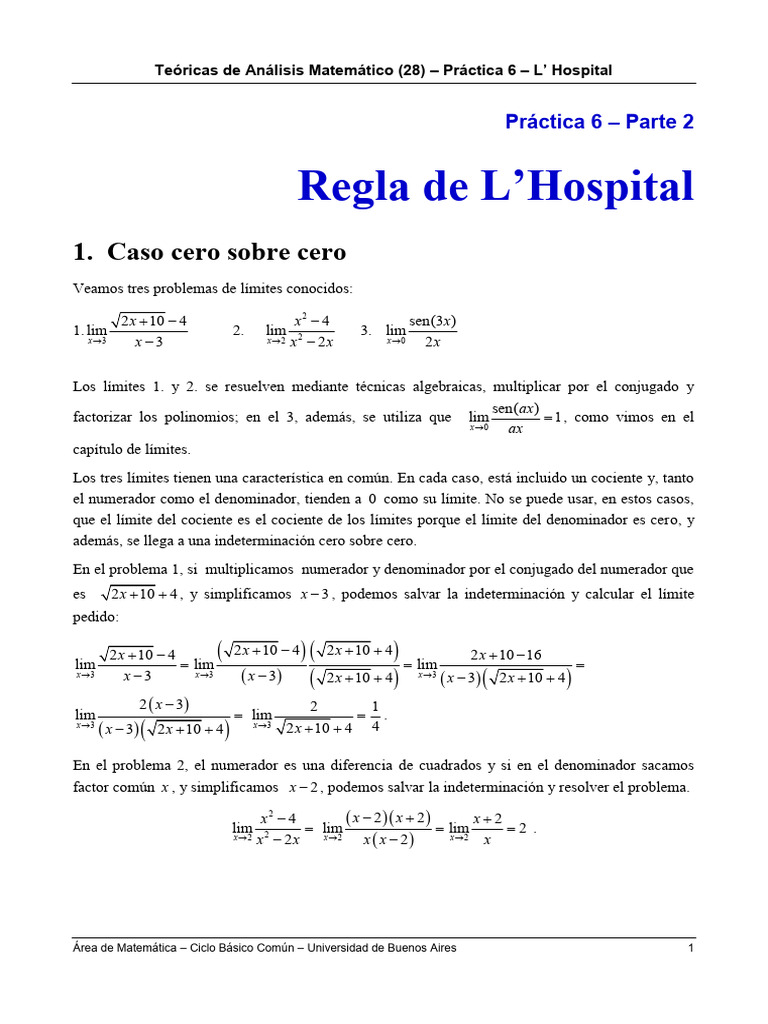 L Hospital | PDF | Función continua | Derivado