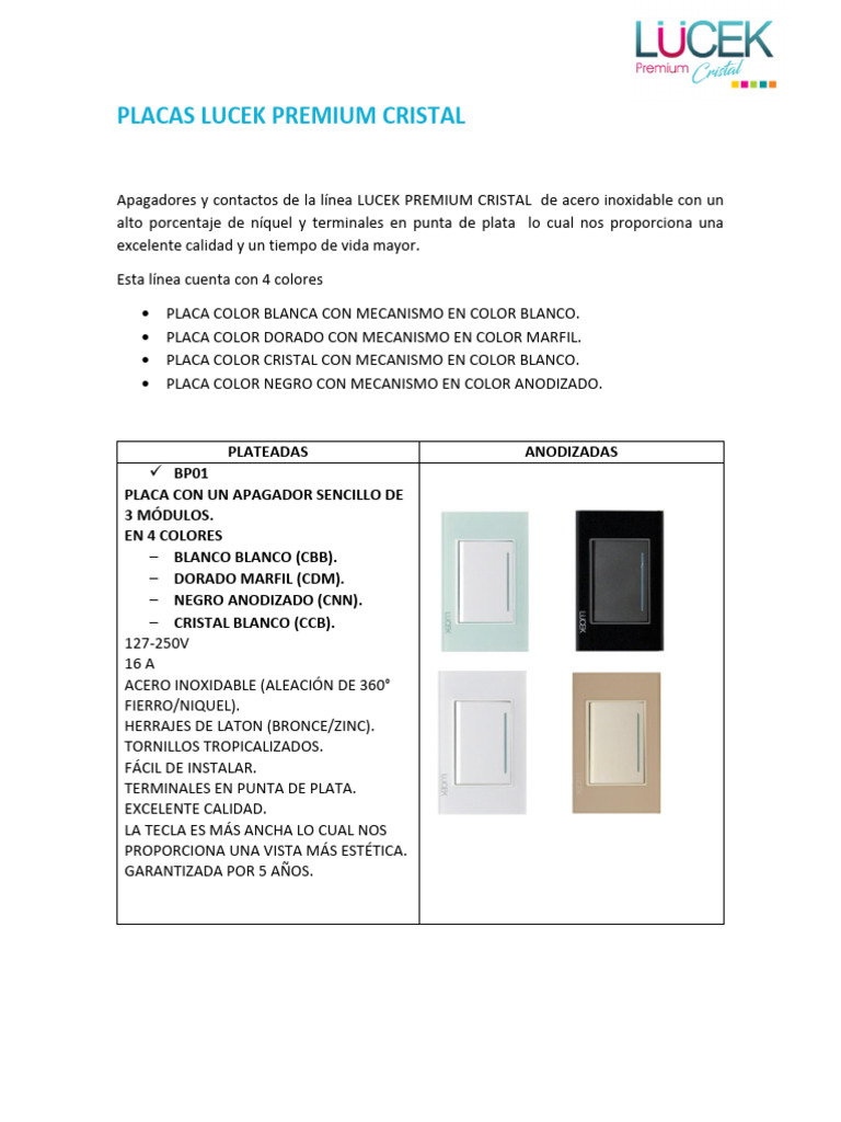 Catálogo Lucek Premium Cristal PDF | PDF | Bronce | Latón