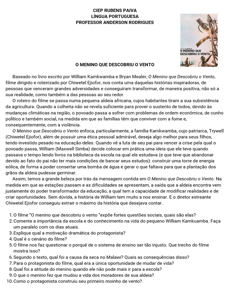 O Menino Que Descobriu o Vento | PDF | Fome