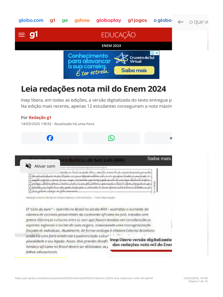 Redações Nota Mil do Enem 2024 | PDF