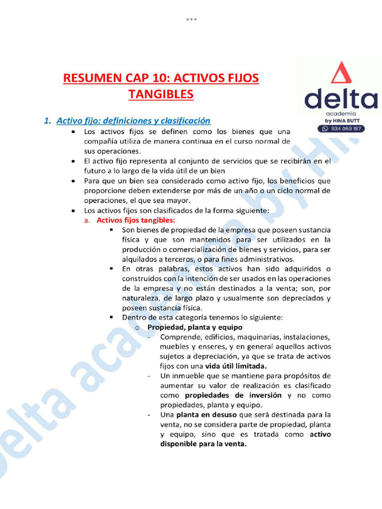 Resumen Capitulo 10 - Activos Tangibles | PDF