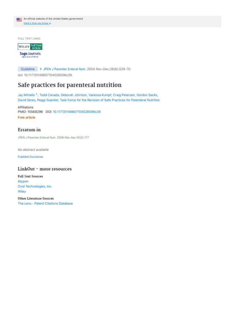 Safe Practices for Parenteral Nutrition | PDF