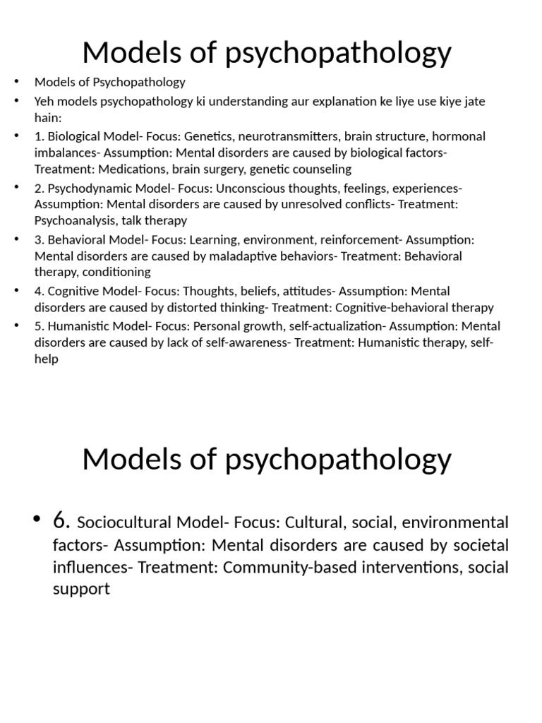 Overview of Psychopathology Models | PDF | Psychodynamics | Behaviorism