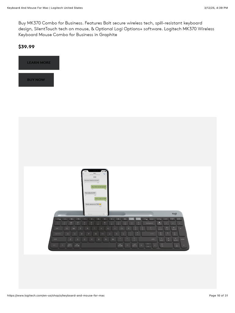Keyboard and Mouse For Mac - Logitech United States (Dragged) 10 | PDF