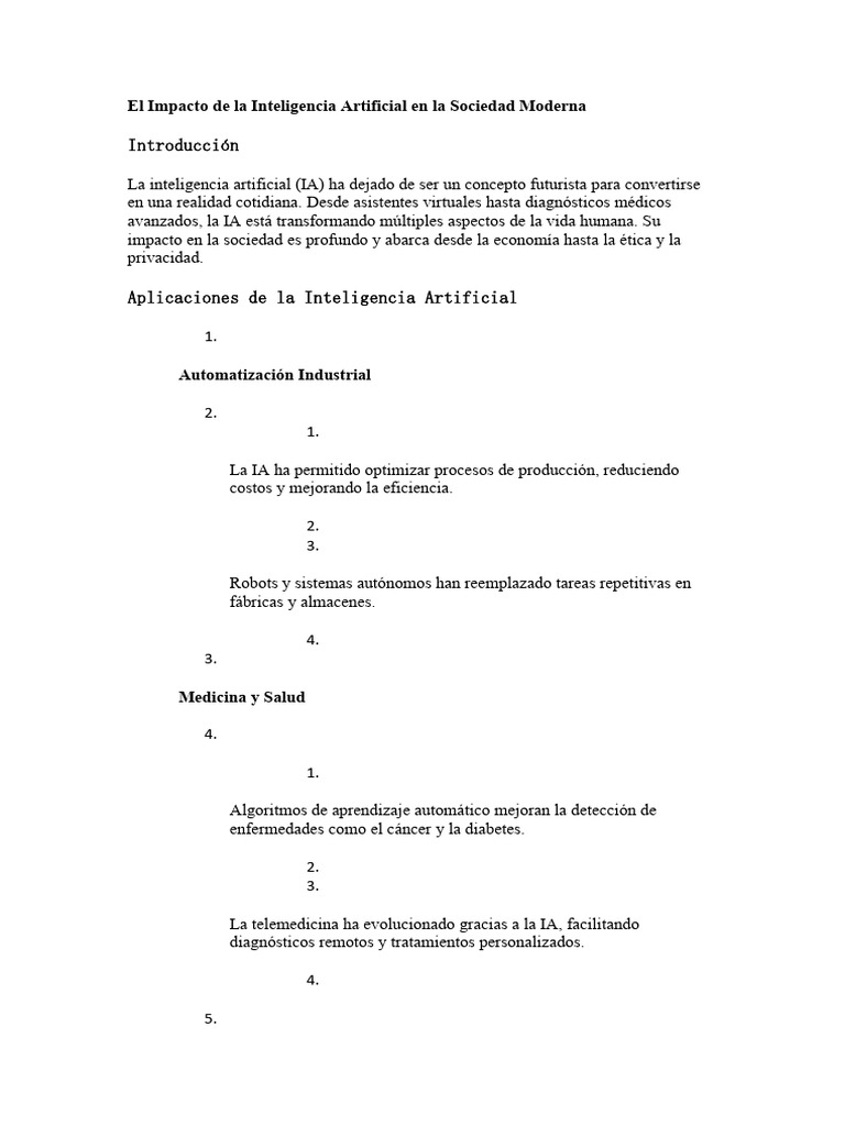 Impacto de la IA en la Sociedad Actual | PDF | Inteligencia artificial ...