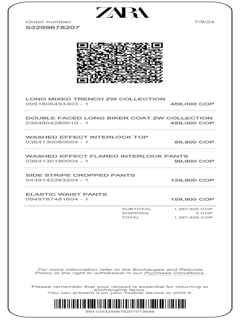 Order Summary for ZW Collection Items | PDF