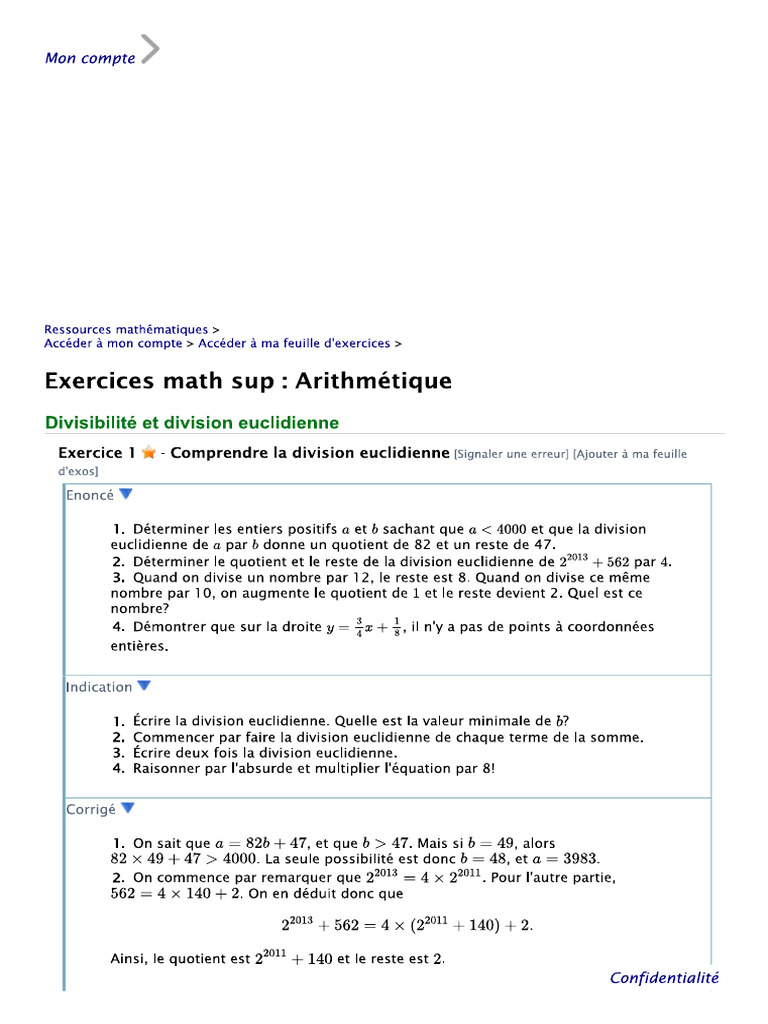 Arithmetique Ex Bib Math | PDF