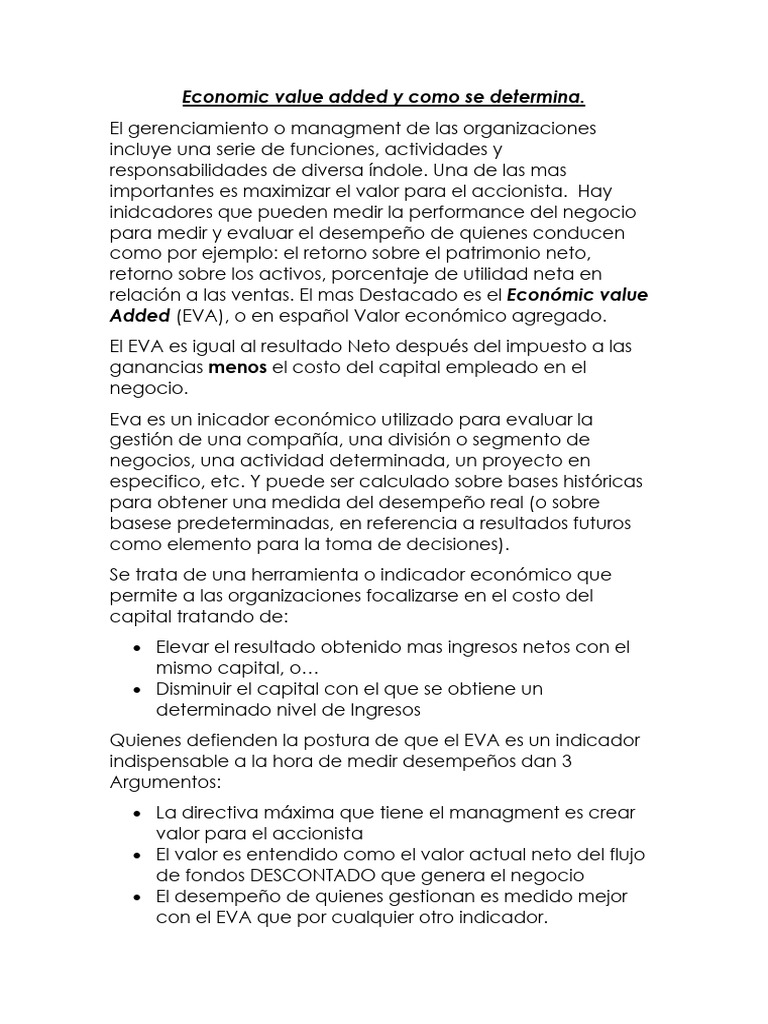 Economic Value Added y Como Se Determina | PDF | Benchmarking | Capital ...