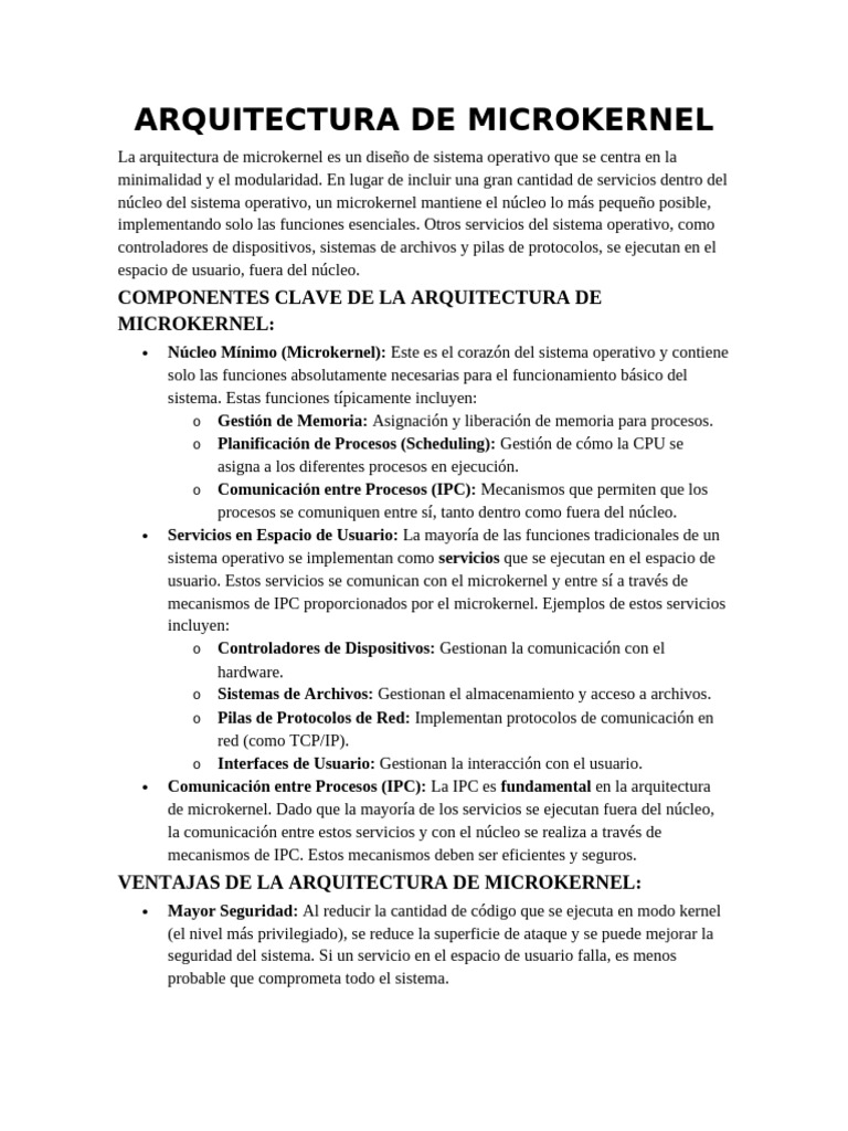 Arquitectura de Microkernel en Sistemas Operativos | PDF | Kernel ...