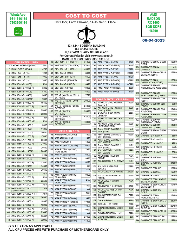 Current CPU and Motherboard Prices | PDF | Computer Hardware