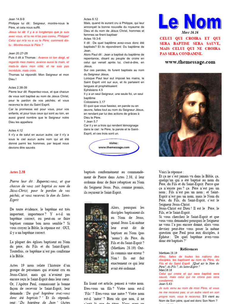 Baptême au Nom de Jésus : Importance et Vérité | PDF | Baptisme | Saint ...