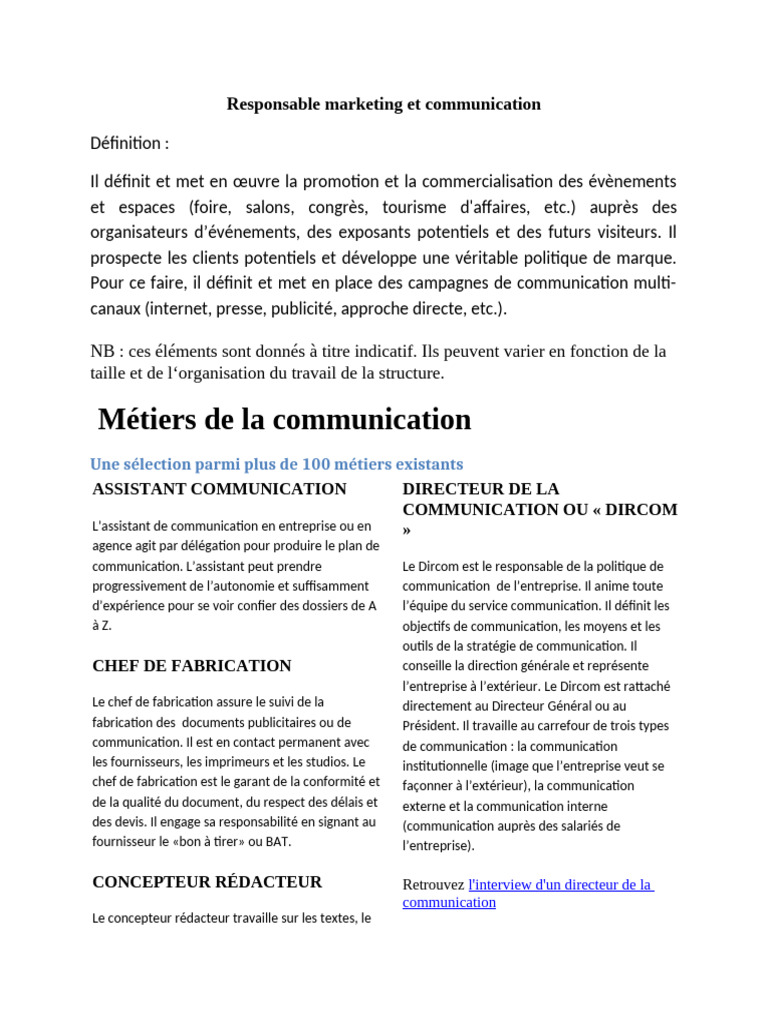 Métiers de la communication expliqués | PDF