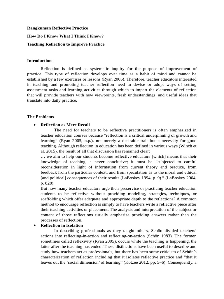 Enhancing Teacher Reflection Practices | PDF | Reflective Practice ...