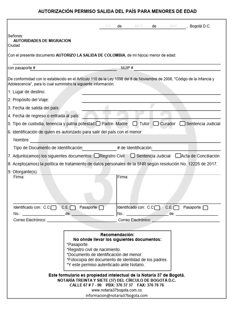 AUTORIZACIÓN PERMISO SALIDA DEL PAÍS PARA MENORES DE EDAD PDF Pasaporte AUTORIZACIÓN PERMISO SALIDA DEL PAÍS PARA MENORES DE EDAD PDF Pasaporte