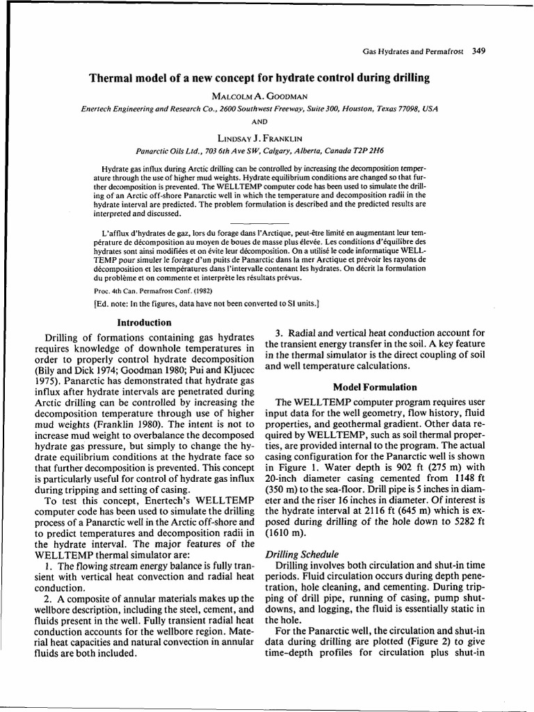 Thermal Model of a New Concept for Hydrate Control During Drilling (1 ...