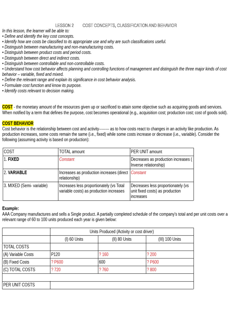 Cost Concepts and Behavior Analysis | PDF | Linear Regression ...