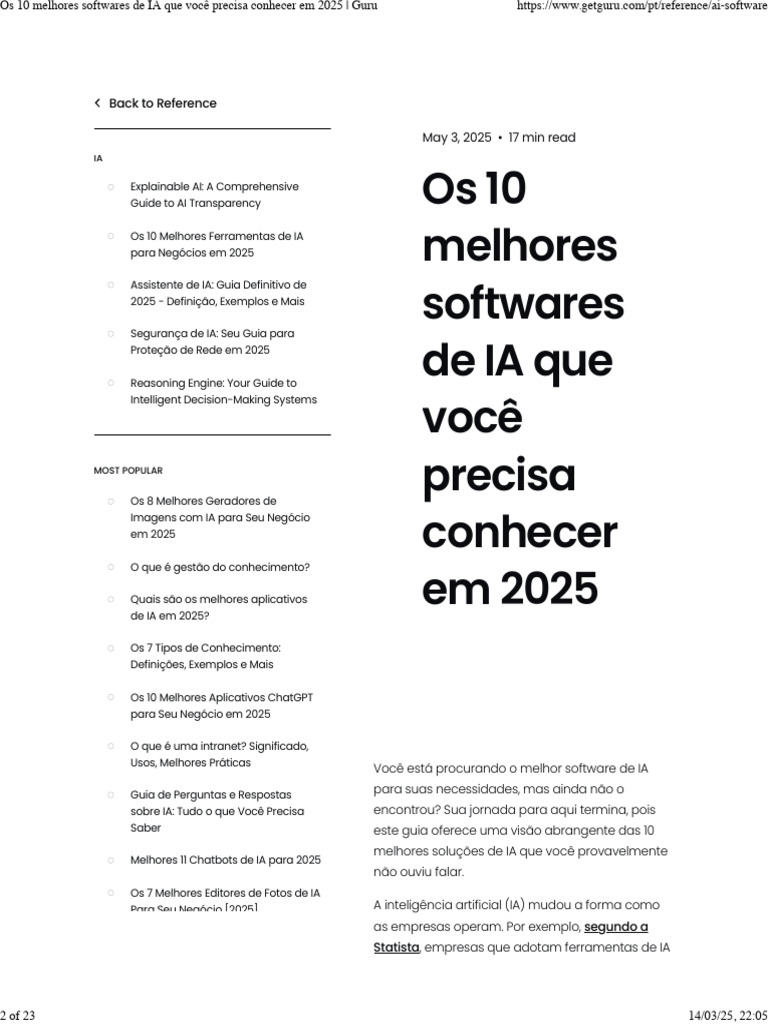 Top 10 Softwares de IA em 2025 | PDF | Inteligência artificial ...