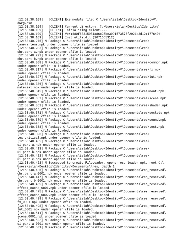 IdentityV Client Initialization Log | PDF | Shader | Ibm Pc Compatibles