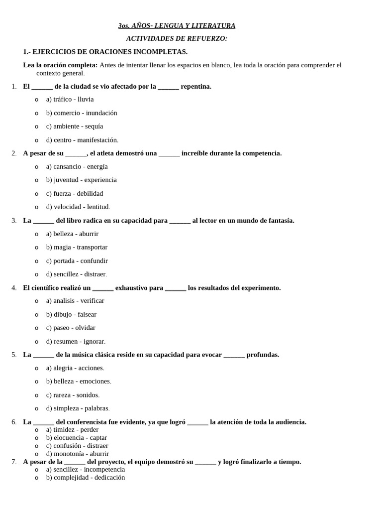 Ejercicios de Lengua y Literatura 3º Año | PDF | Caperucita Roja ...